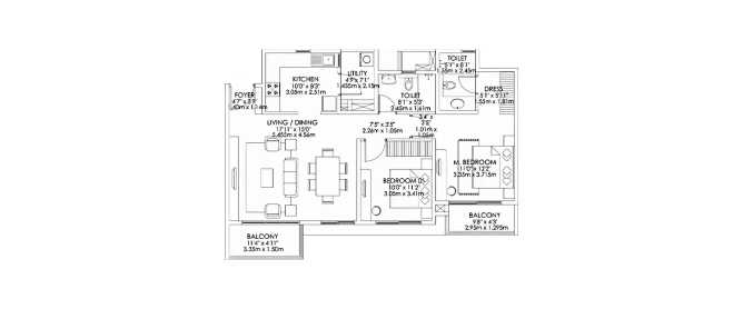 Godrej Aqua Hosahalli - Floor plan 2 BHK 813 Sq.ft