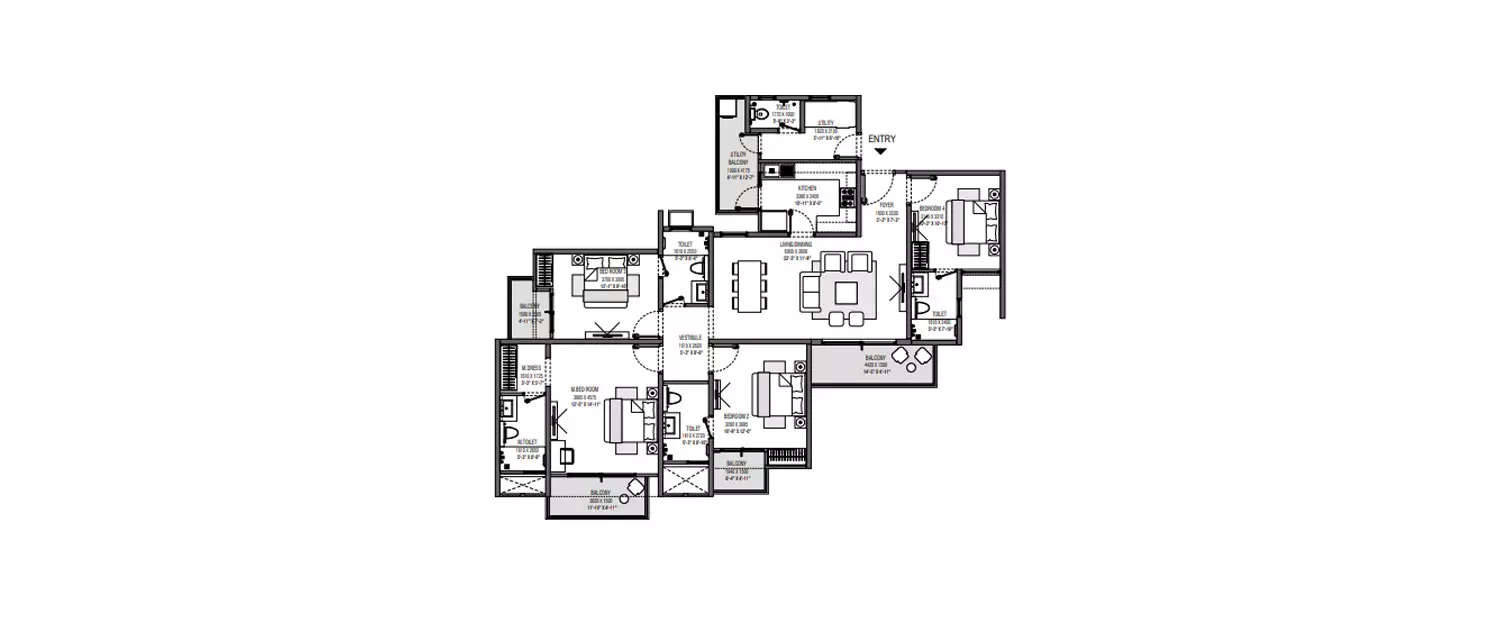 Floor plan for 4 BHK
