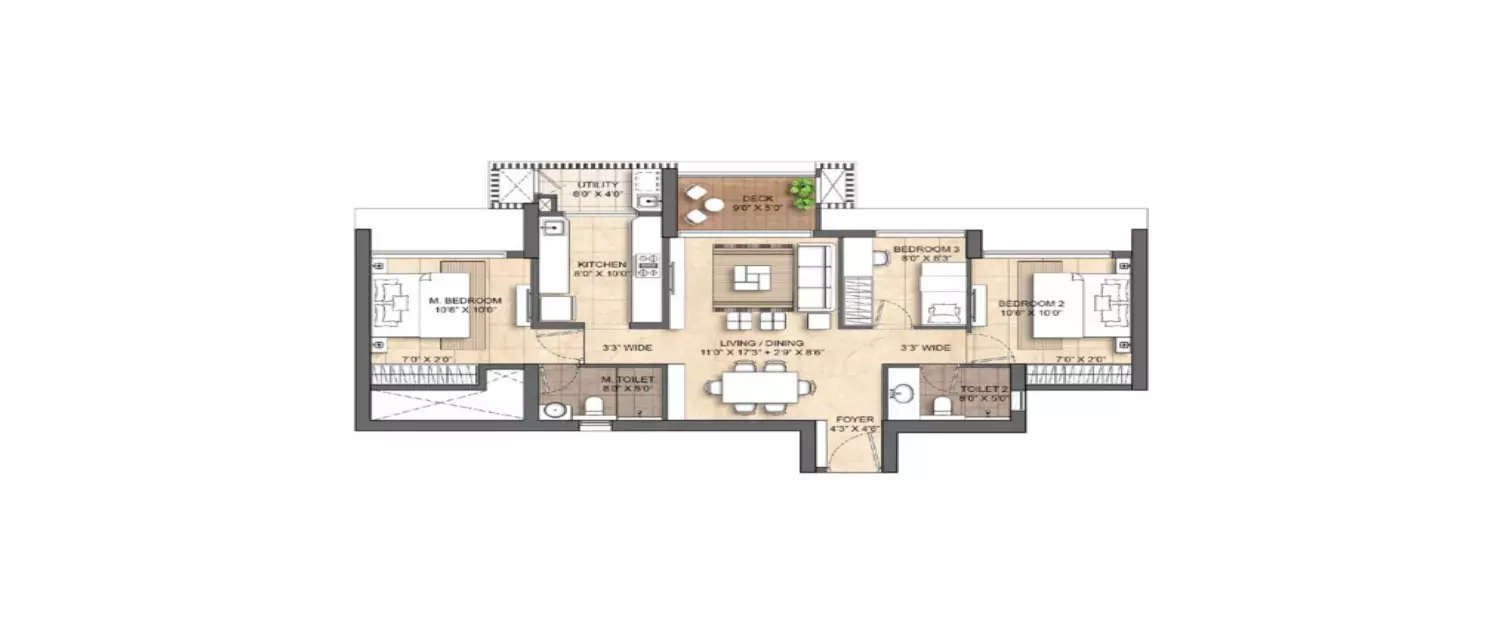 Floor plan for 3 BHK