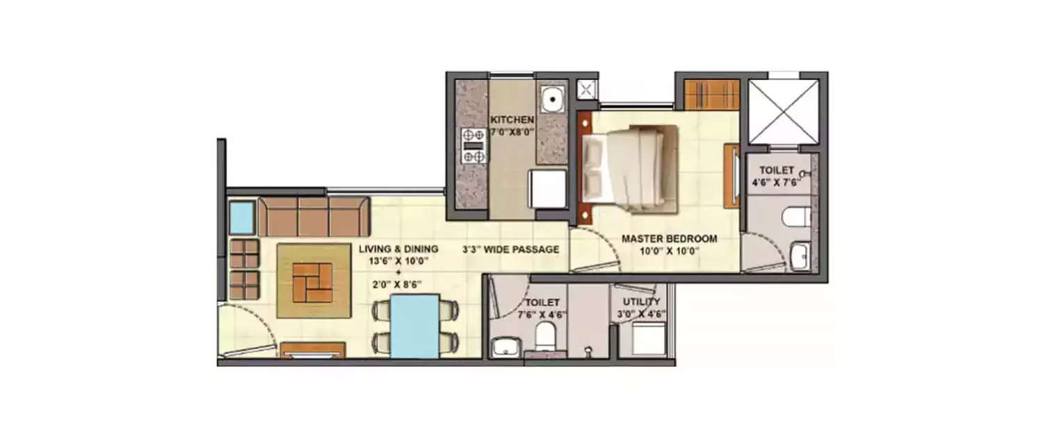 Floor plan for 1 BHK