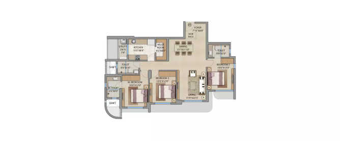 Lodha Bel Air Jogeshwari - Floor plan 3 BHK 1058 Sq.ft