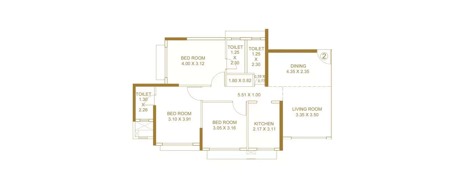 Floor plan for 2.5 BHK