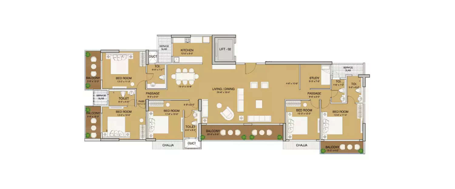 Floor plan for 5 BHK