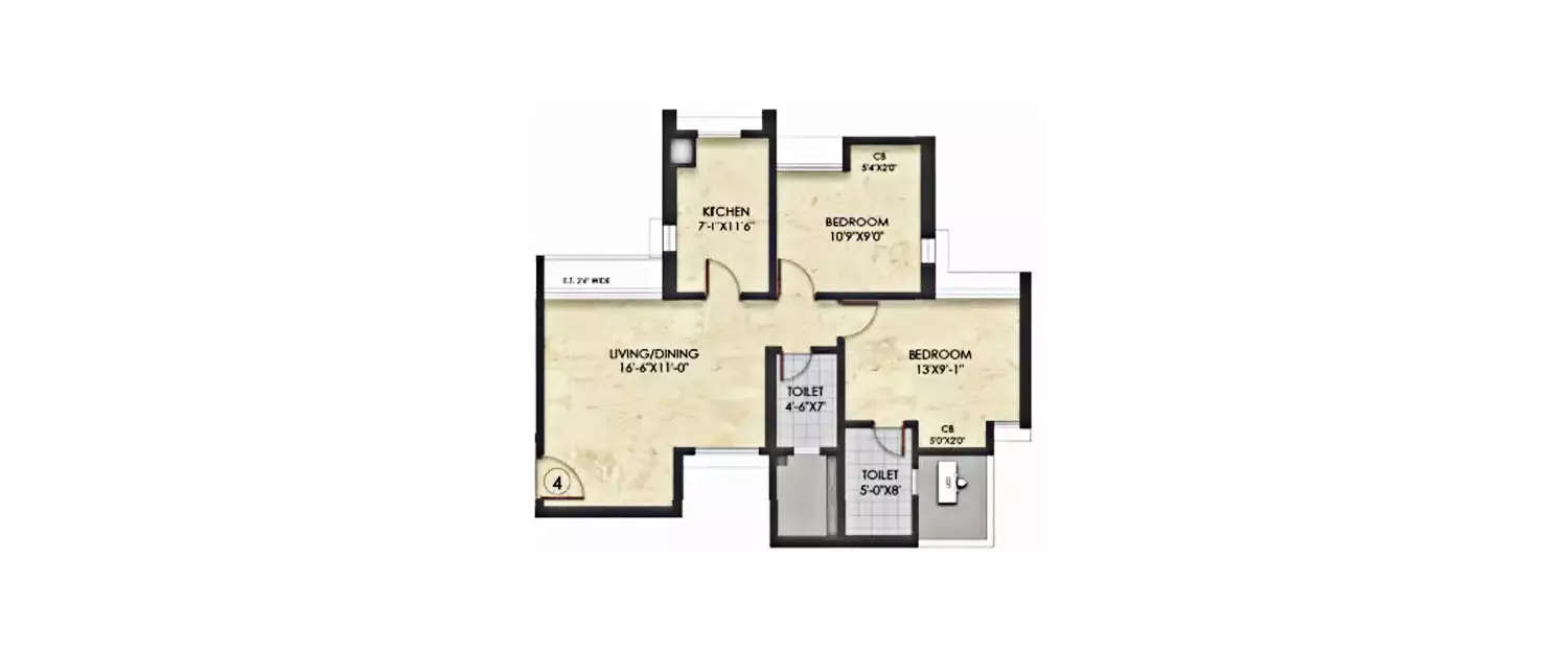 Floor plan for 2 BHK