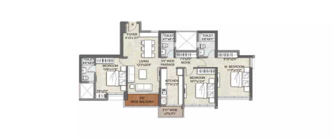 Kalpataru Sunrise Kolshet Road - Floor plan 3 BHK 1055 Sq.ft
