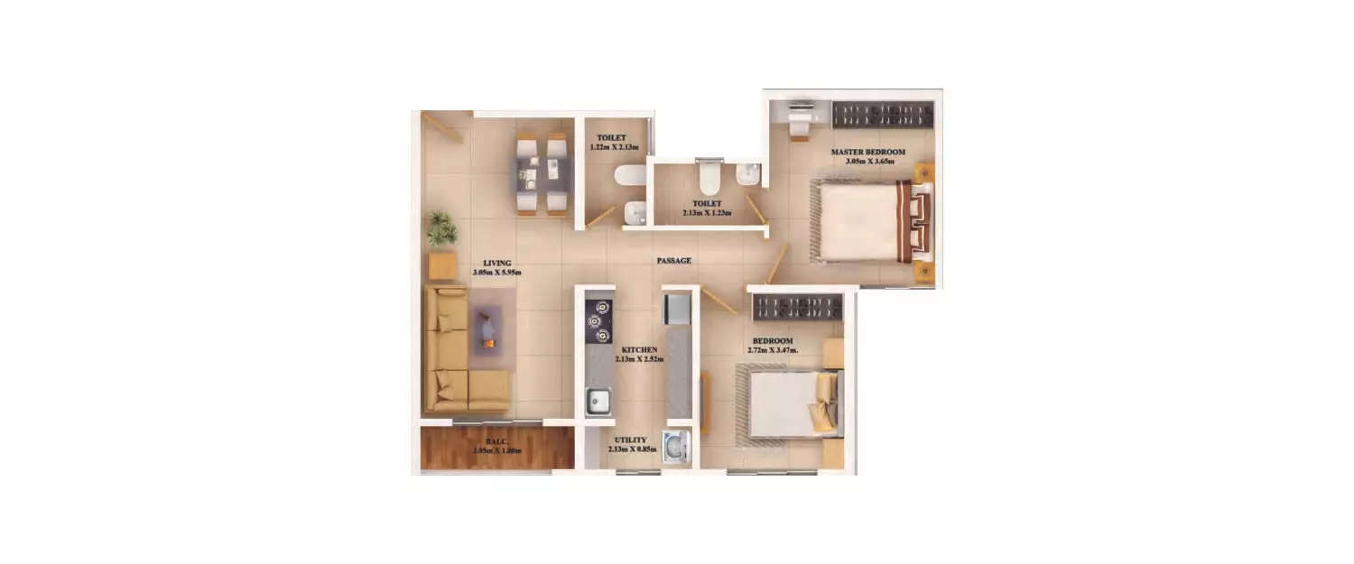Floor plan for 2 BHK