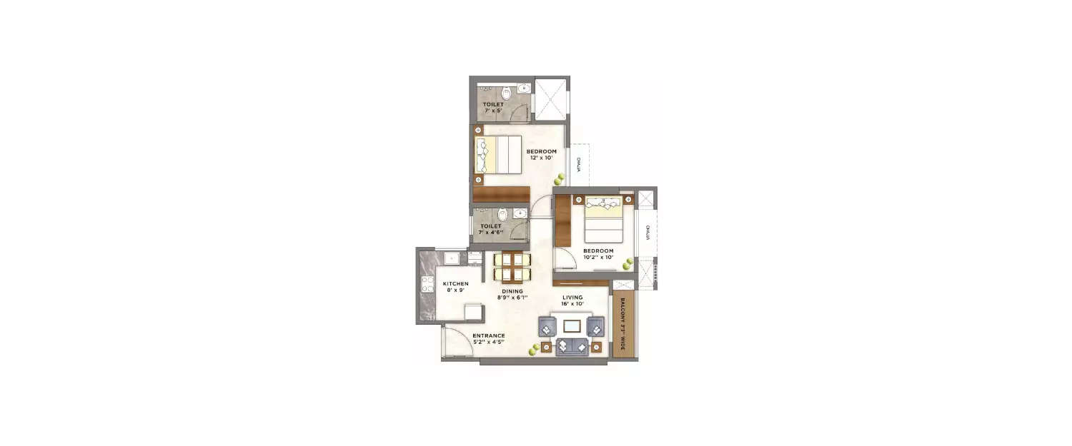 Floor plan for 2 BHK