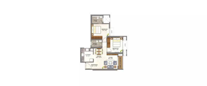 Ashar Axis Majiwada - Floor plan 2 BHK 656 Sq.ft