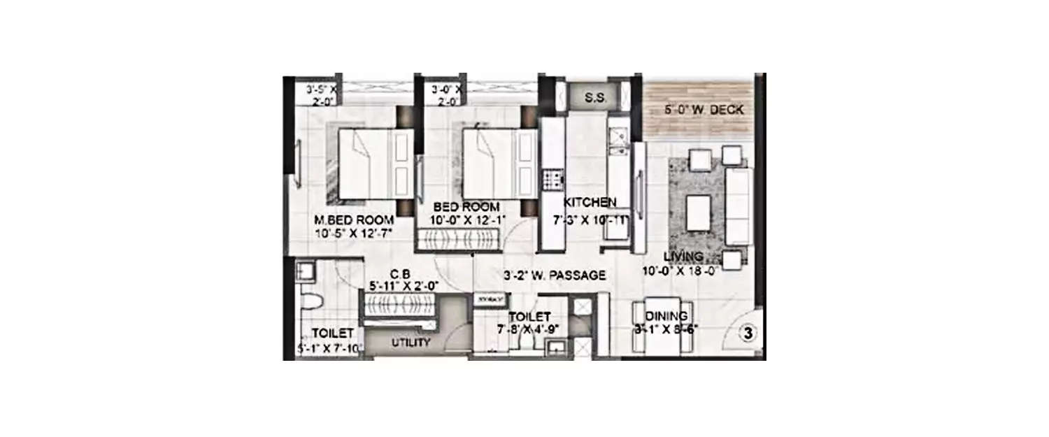 Floor plan for 2 BHK