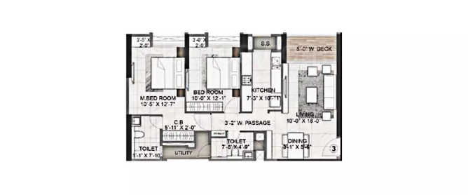 Rustomjee Azziano Majiwada - Floor plan 2 BHK 811 Sq.ft