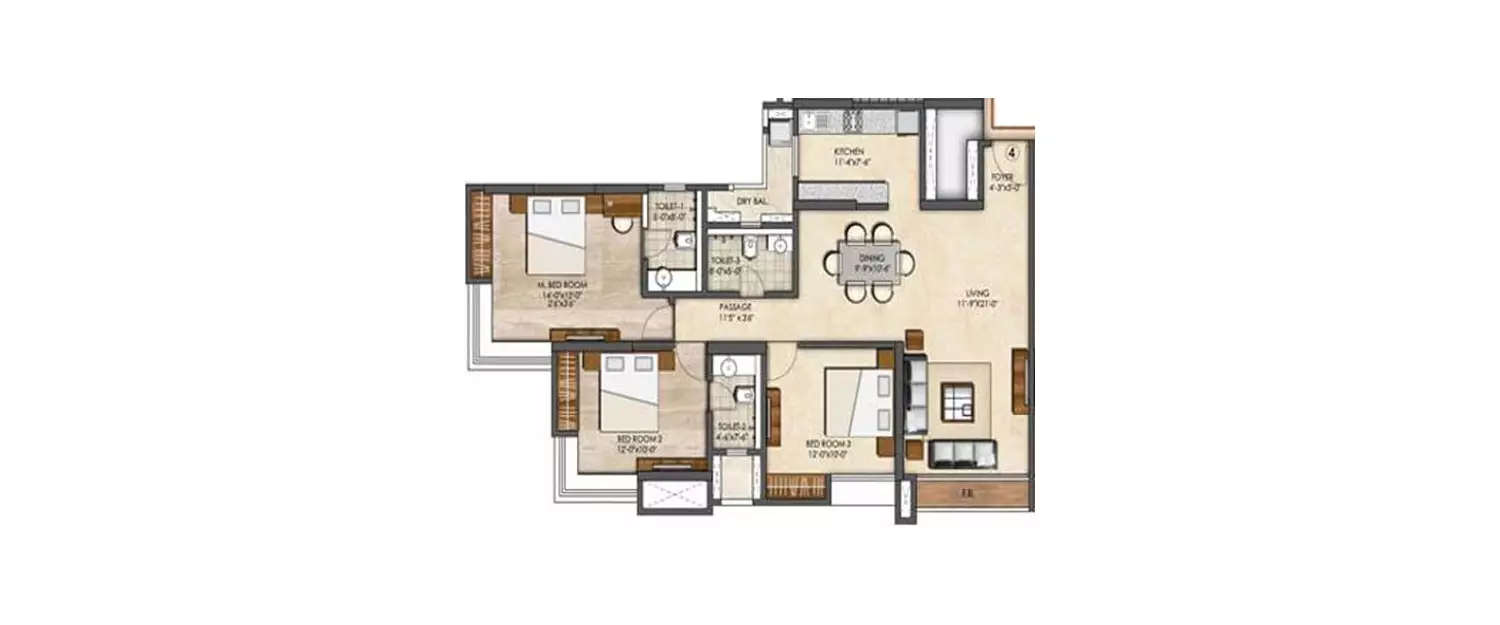 Floor plan for 2.5 BHK
