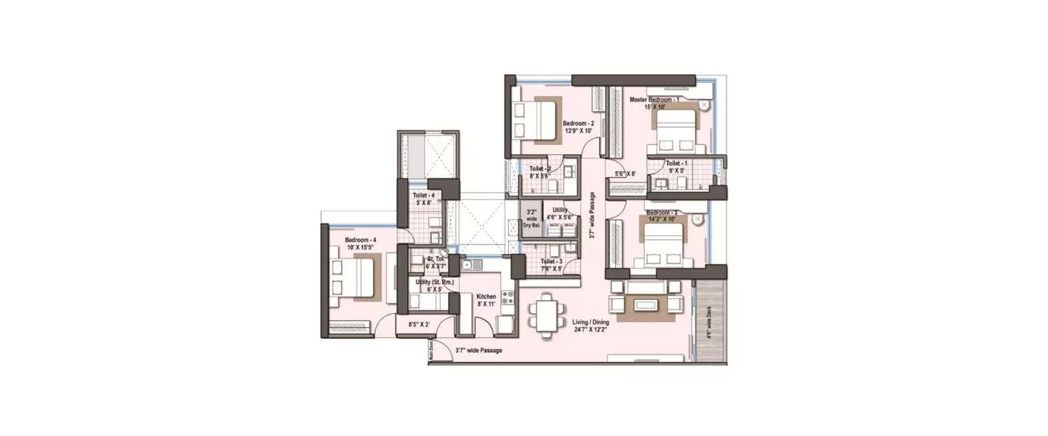 Floor plan for 4 BHK