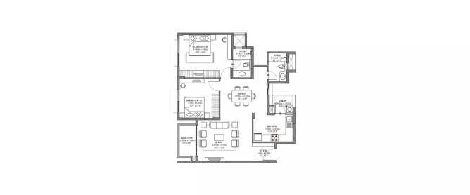Godrej Life Plus Kanakapura - Floor plan 2 BHK 896 Sq.ft