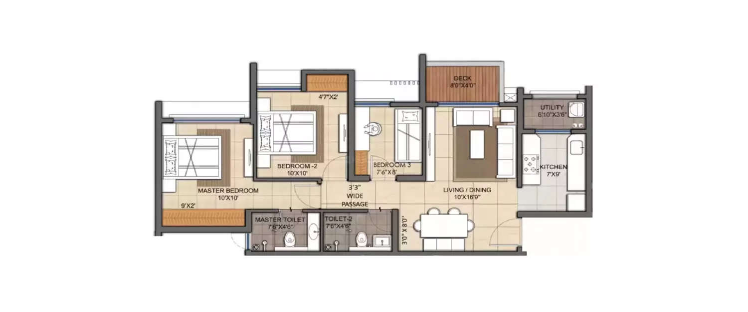 Floor plan for 3 BHK