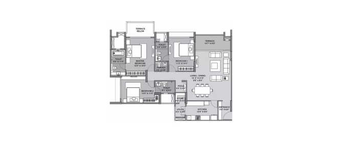 Lodha Belmondo Gahunje - Floor plan 3 BHK 1489 Sq.ft