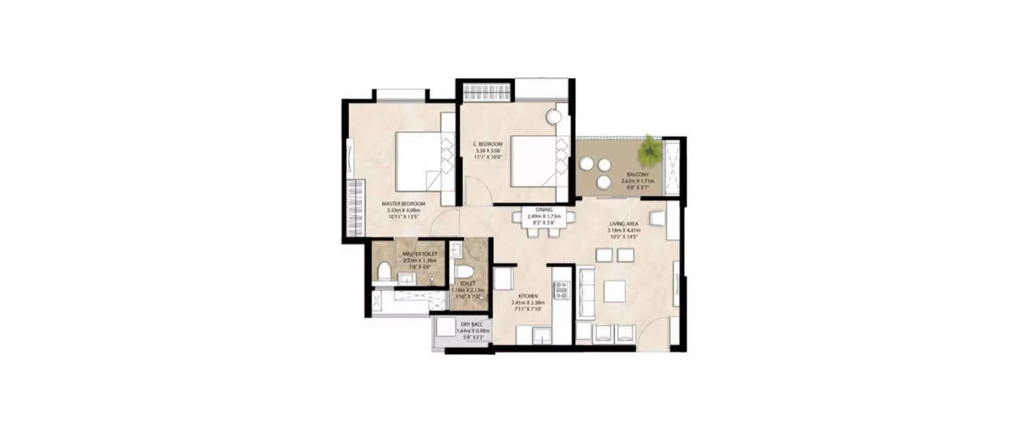 Floor plan for 2 BHK
