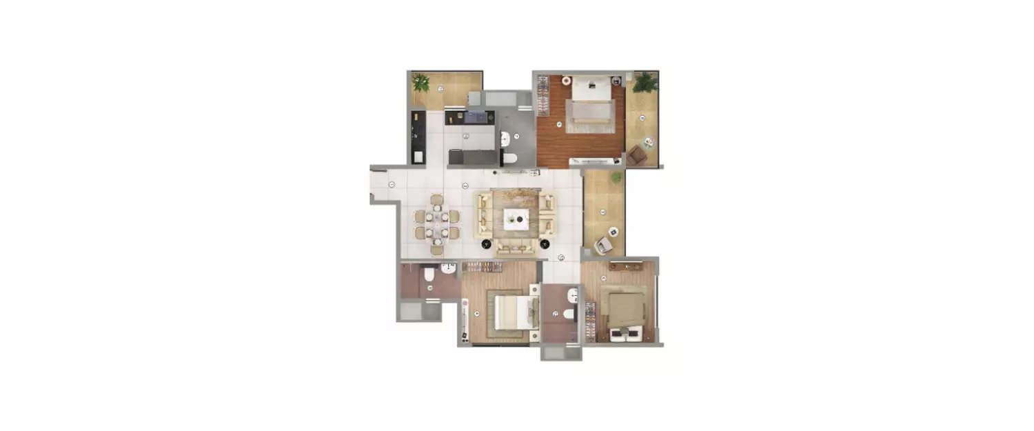 Floor plan for 3 BHK