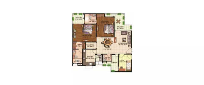 Eldeco Mysticgreens Omicron I Greater Noida - Floor plan 2.5 BHK 1639 Sq.ft