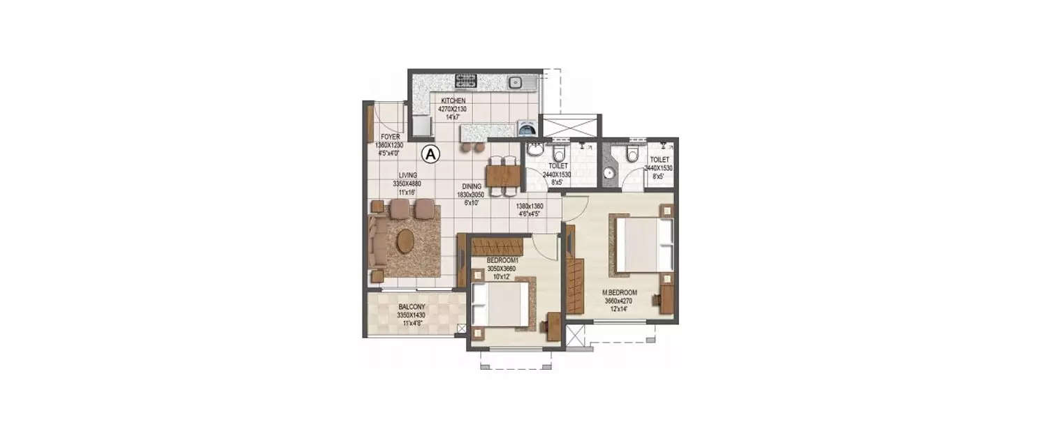 Floor plan for 2 BHK