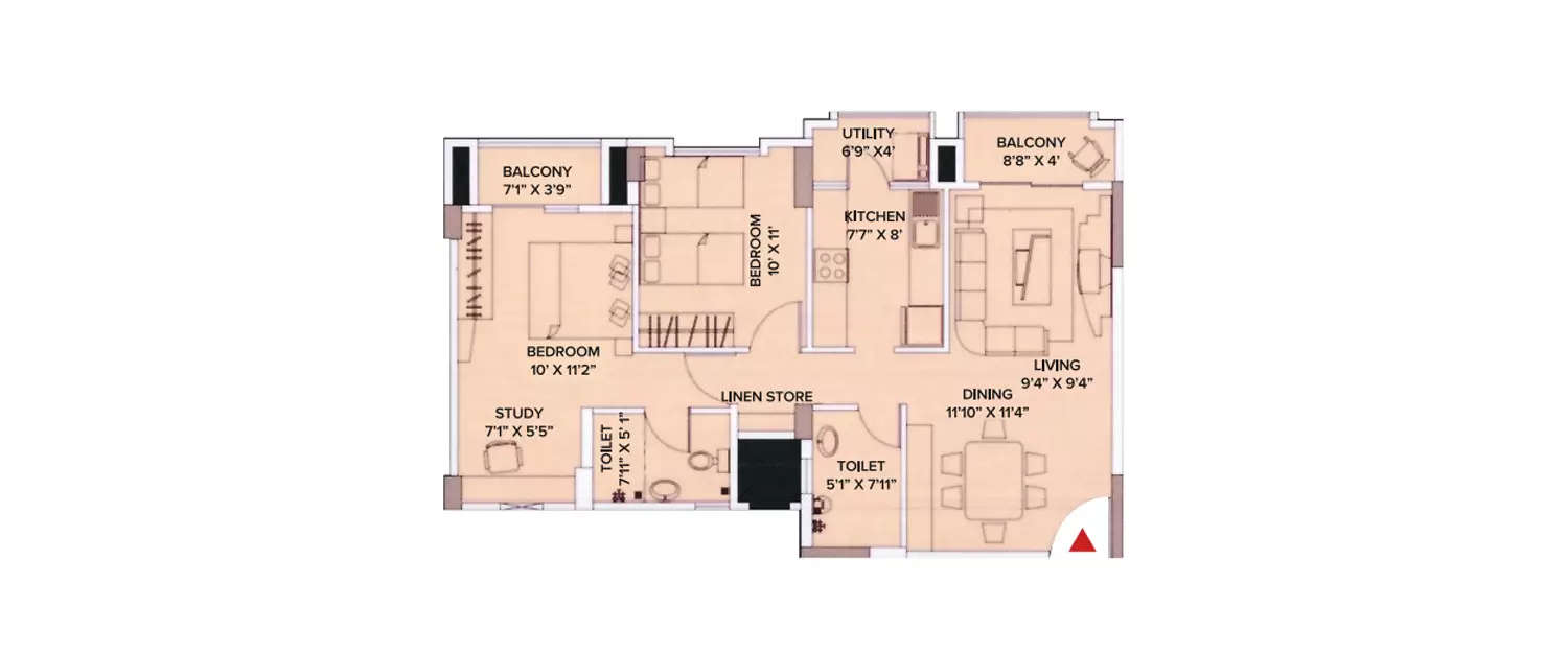 Floor plan for 2 BHK