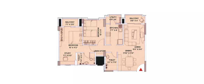 Brigade Gardenia JP Nagar - Floor plan 2 BHK 1040 Sq.ft