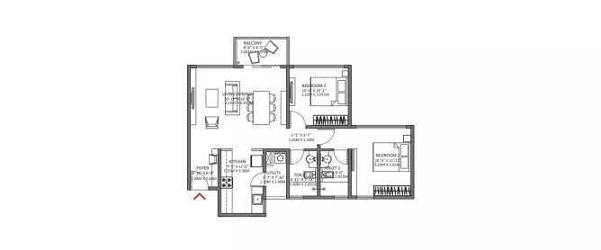 Godrej Air Whitefield - Floor plan 2 BHK 740 Sq.ft