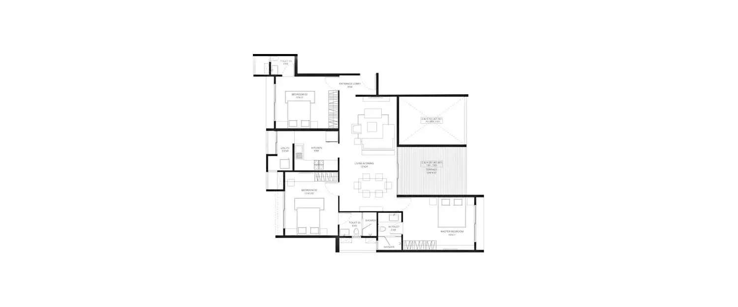 Floor plan for 3 BHK