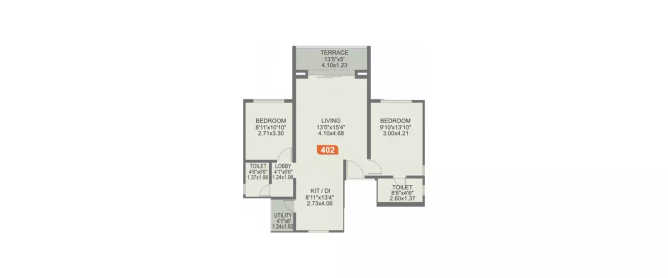 Rohan Ishan Bavdhan - Floor plan 2 BHK 1034 Sq.ft