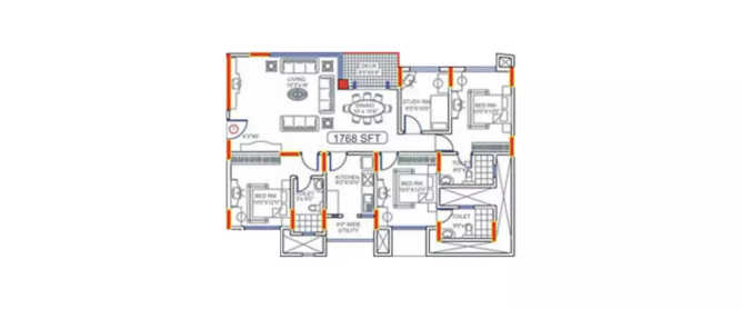 TVH Lumbini Square Purasaiwakkam - Floor plan 3 BHK 1768 Sq.ft