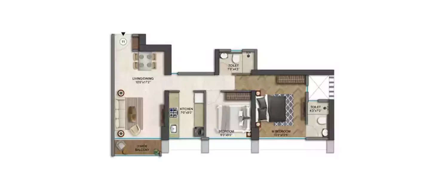 Floor plan for 2 BHK