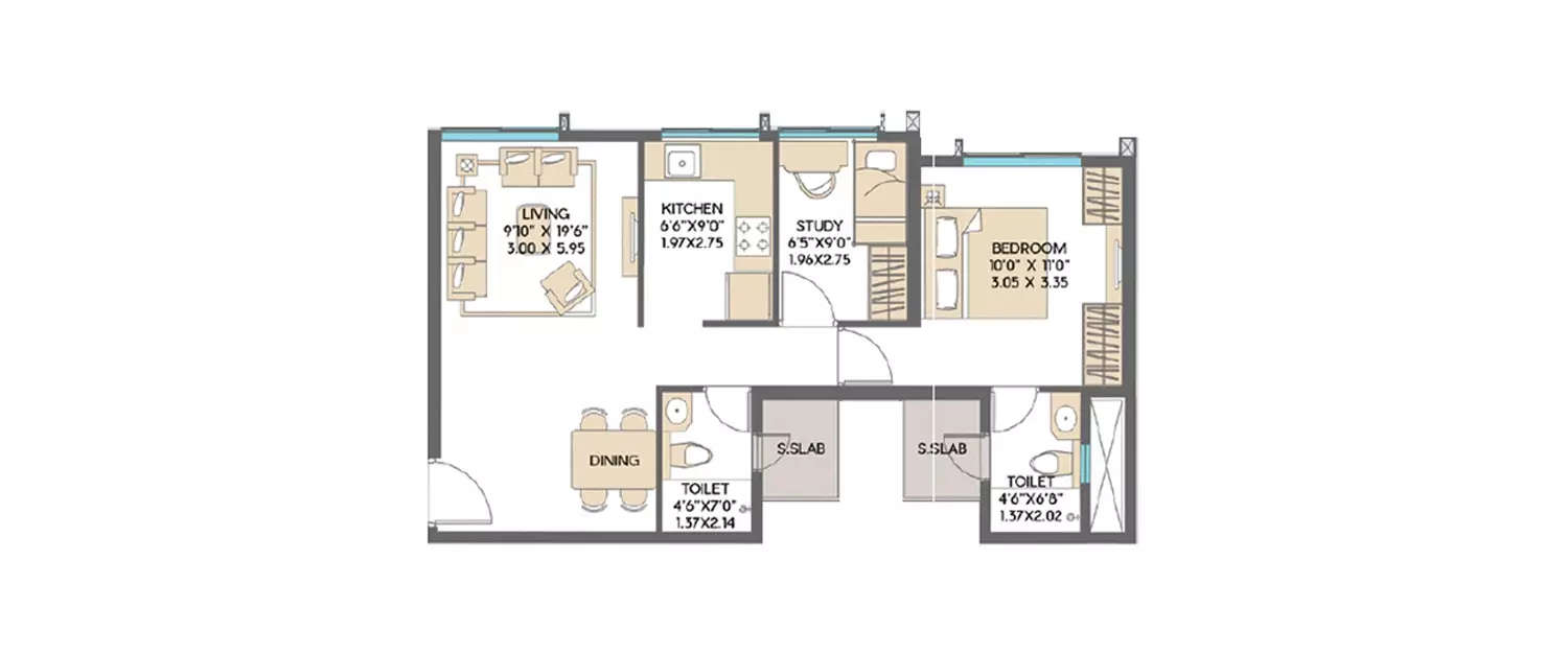 Floor plan for 1.5 BHK