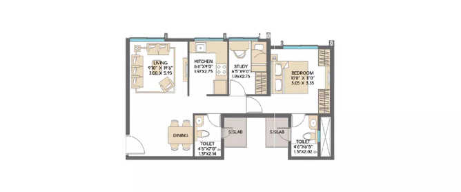 Shapoorji Sarova City Kandivali - Floor plan 1.5 BHK 600 Sq.ft