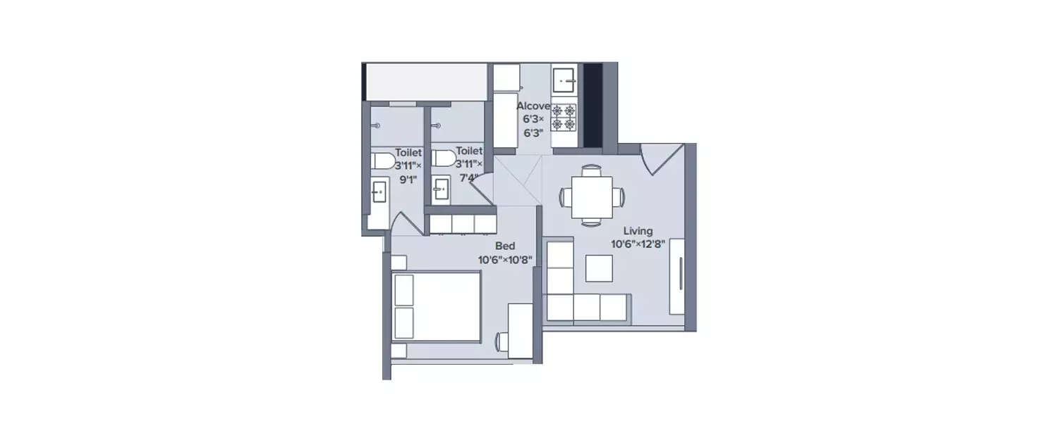 Floor plan for 1 BHK
