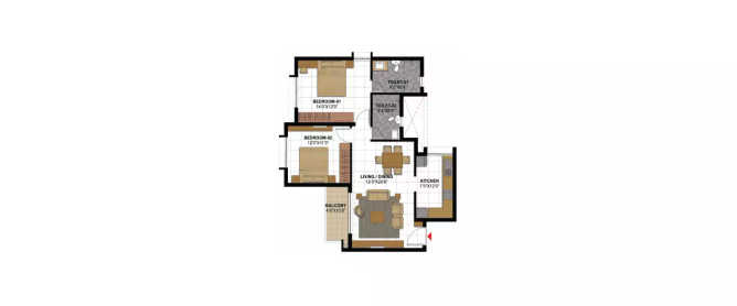 Prestige Gulmohar Horamavu - Floor plan 2 BHK 777 Sq.ft