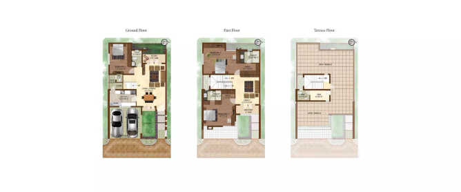 Prestige Woodside Yelahanka - Floor plan 3 BHK 1945 Sq.ft