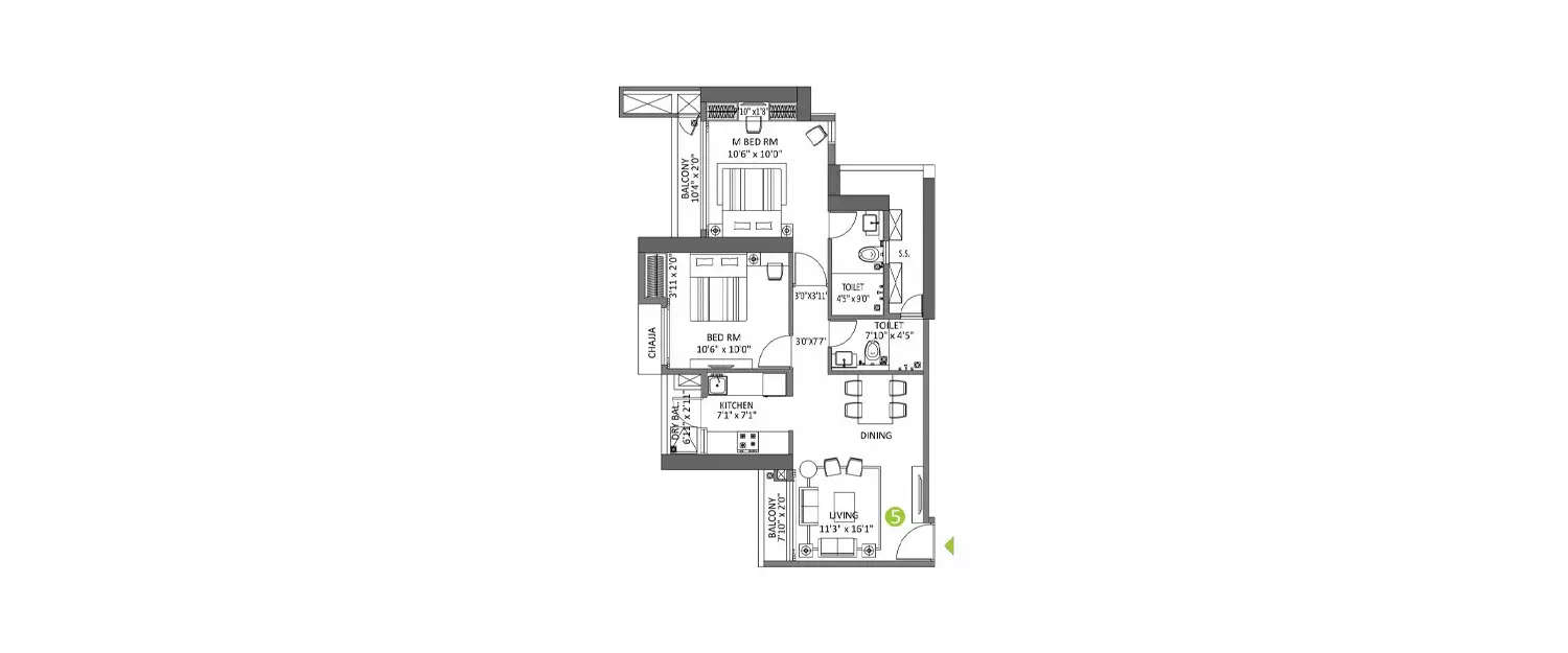 Floor plan for 2 BHK