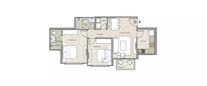 Hiranandani Barca Ghodbunder Road - Floor plan 2 BHK 642 Sq.ft