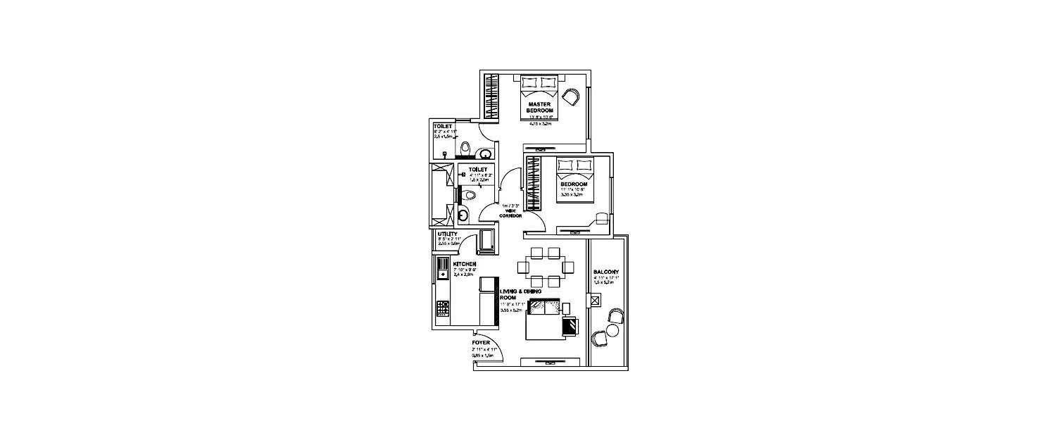 Floor plan for 2 BHK