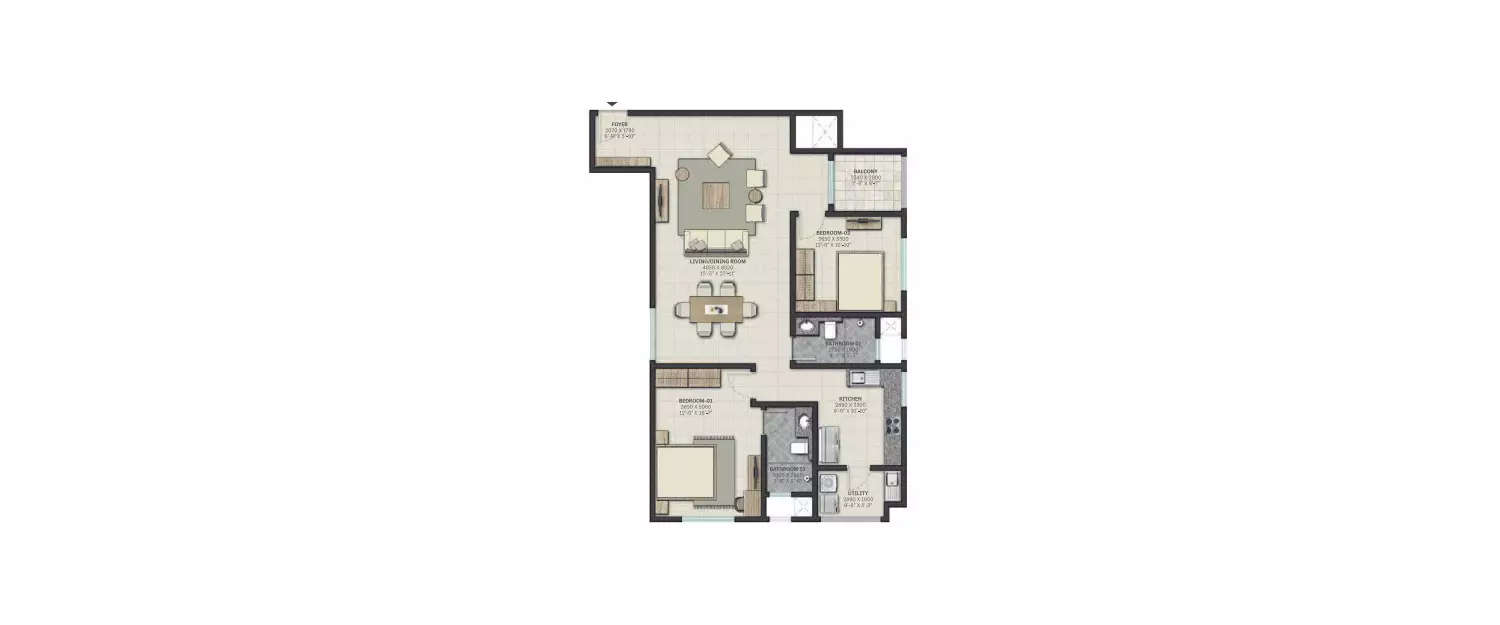 Floor plan for 2 BHK
