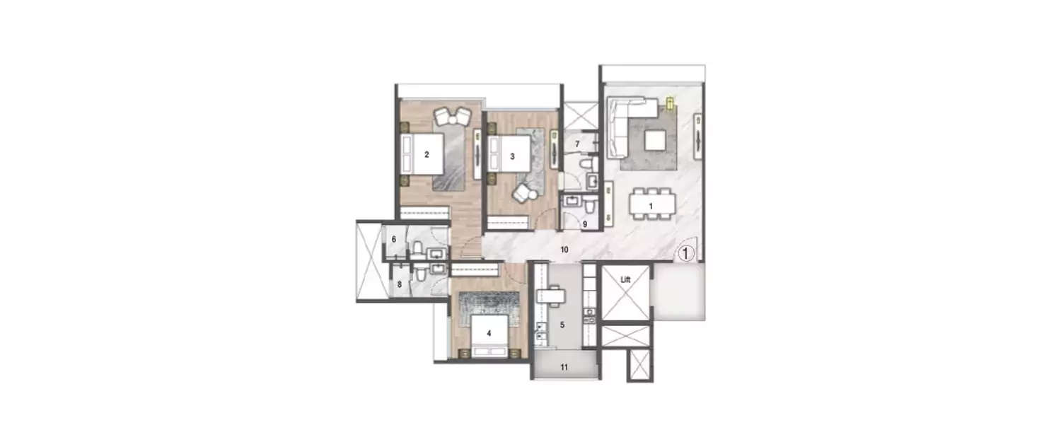 Floor plan for 3 BHK