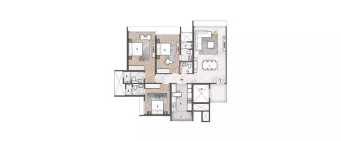 Rustomjee Paramount Khar - Floor plan 3 BHK 2298 Sq.ft