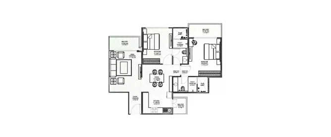 Godrej Palm Retreat Sector 150 - Floor plan 2 BHK 801 Sq.ft