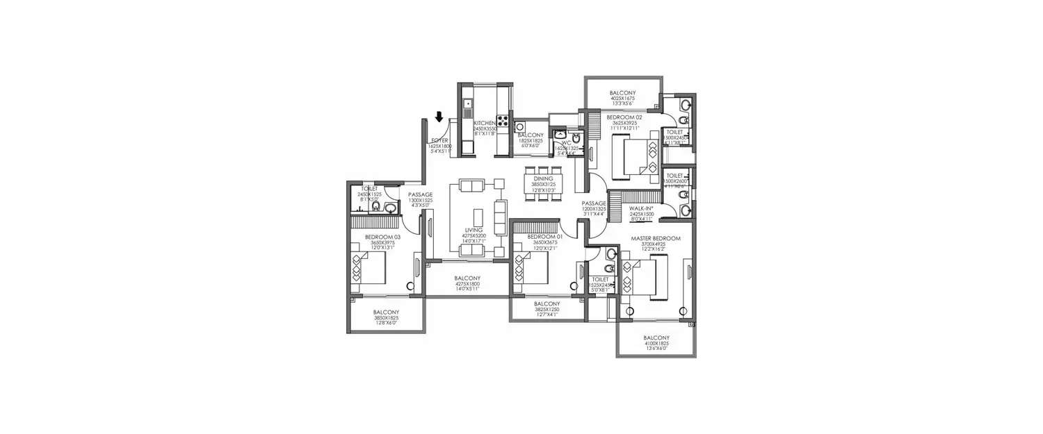 Floor plan for 4 BHK