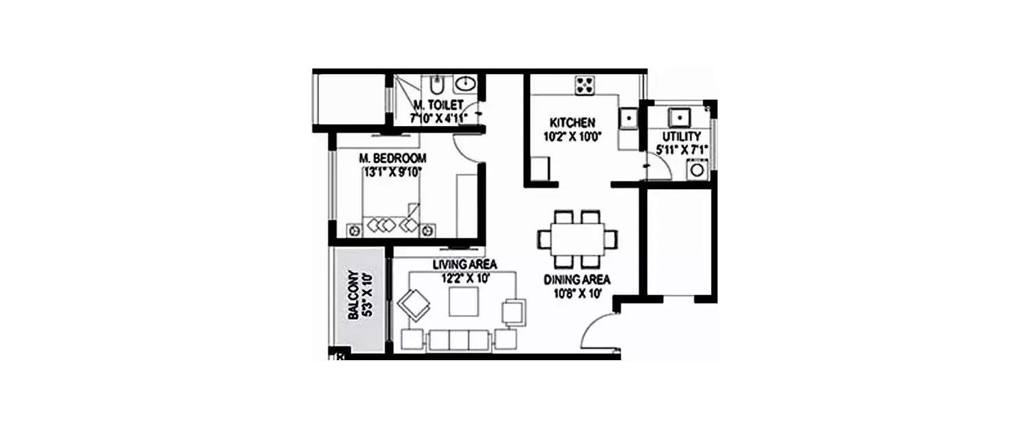 Floor plan for 1 BHK