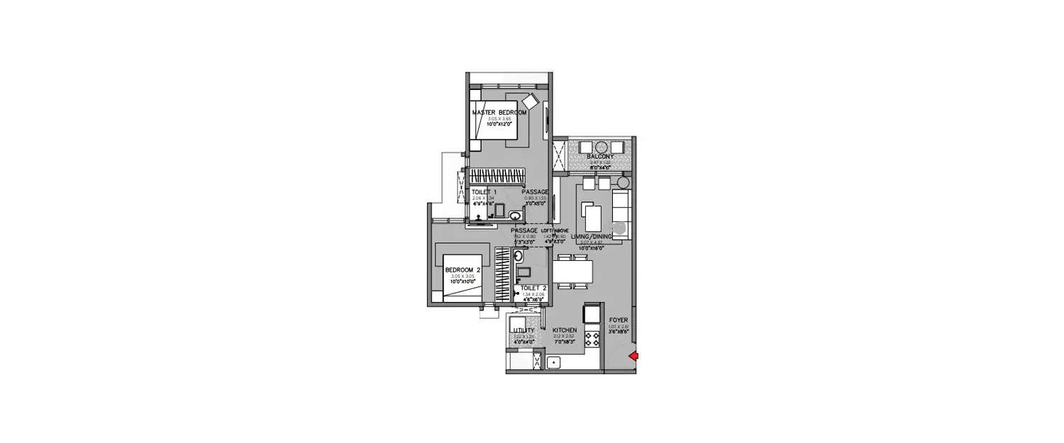 Floor plan for 2 BHK