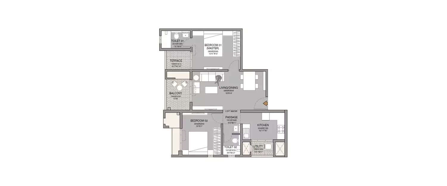 Floor plan for 2 BHK