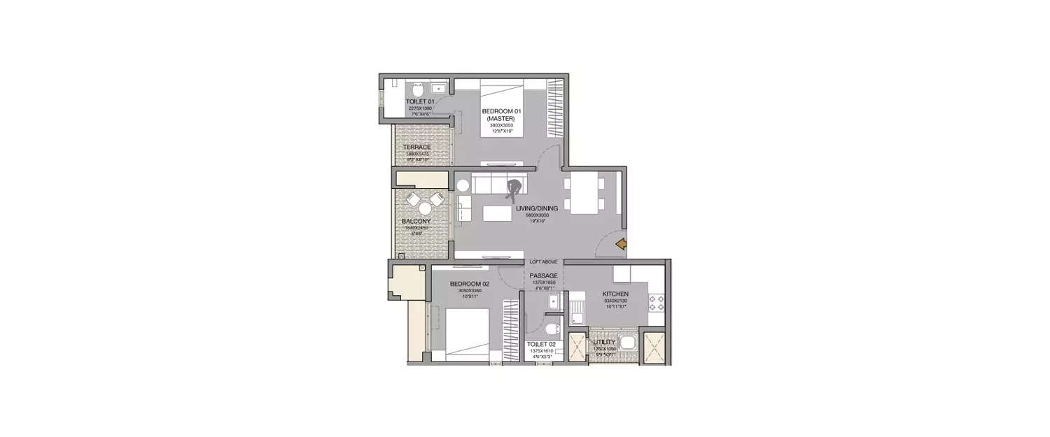 Floor plan for 2 BHK