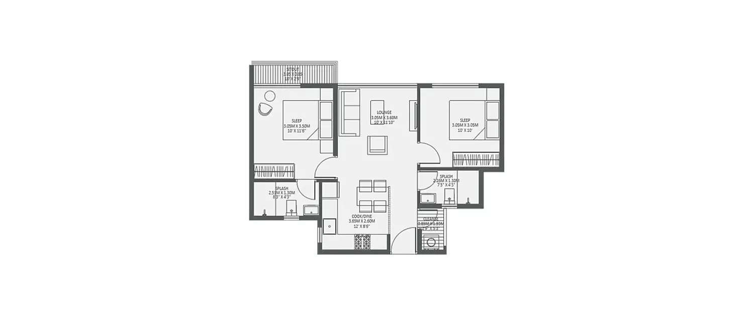 Floor plan for 2 BHK