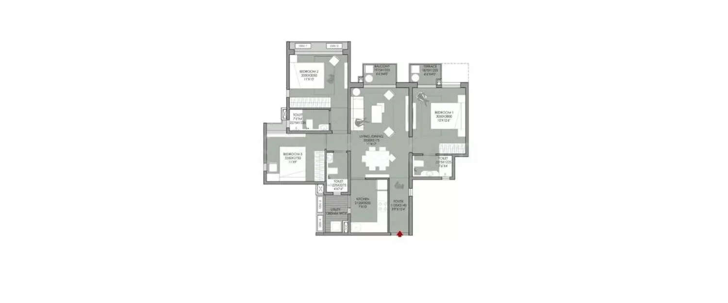 Floor plan for 3 BHK