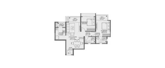 Godrej Pavilion Residences Panvel - Floor plan 2 BHK 735 Sq.ft